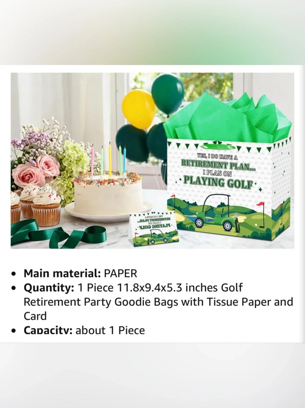 Retirement Plan Playing Golf Gift Bag with Green Tissue